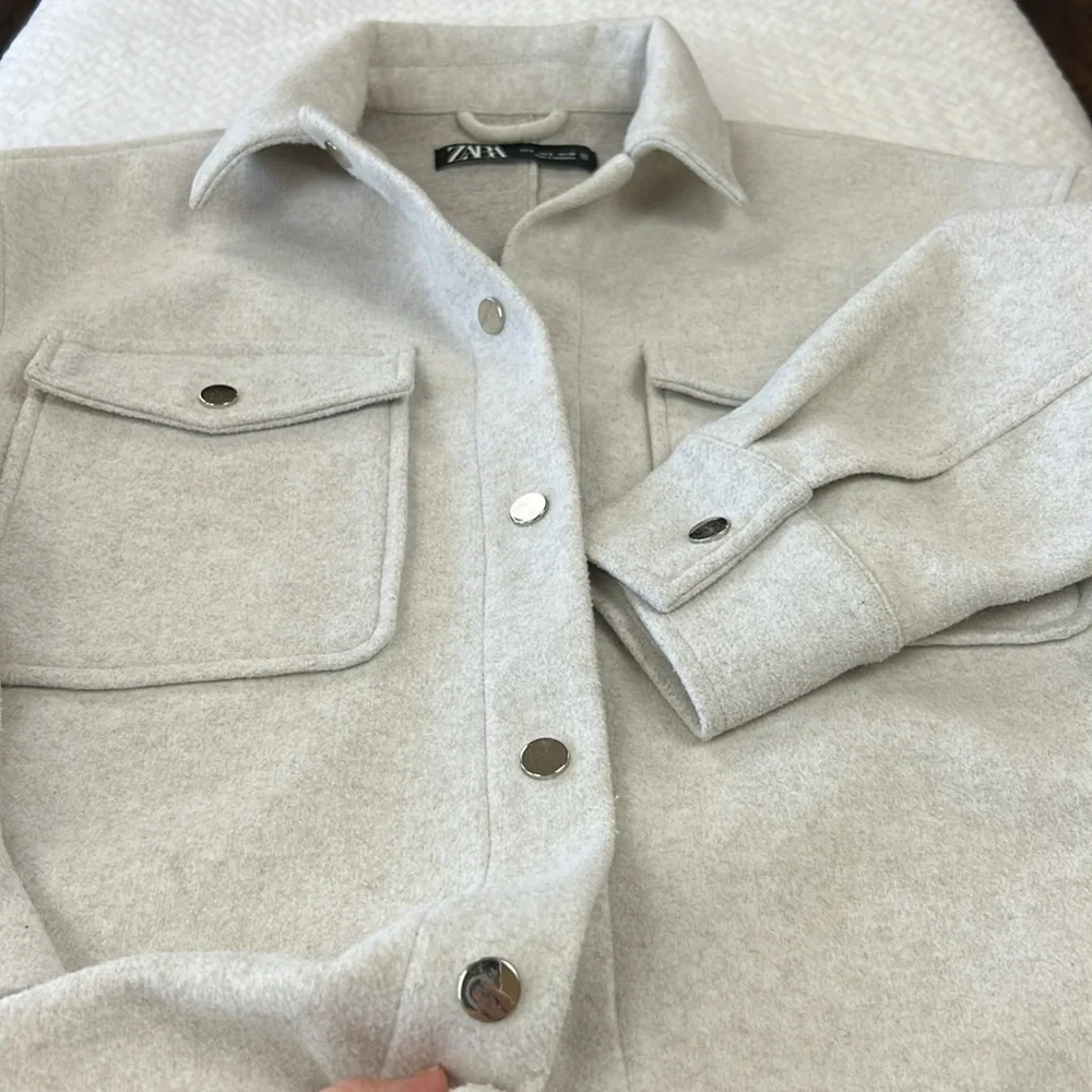 Zara Soft-Touch Overshirt Oversized Shacket Woman’s Size Small Light Gray - Picture 14 of 17